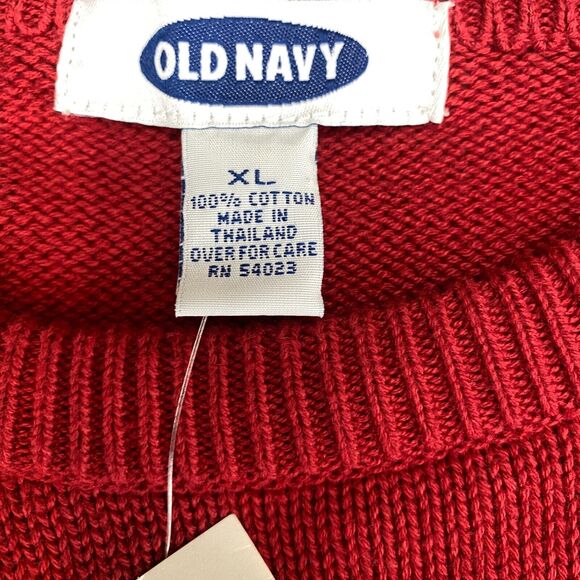 Old Navy Sweater Mens XL Red Knit 100% Cotton Long Sleeve Crew Neck Pullover - Picture 5 of 10